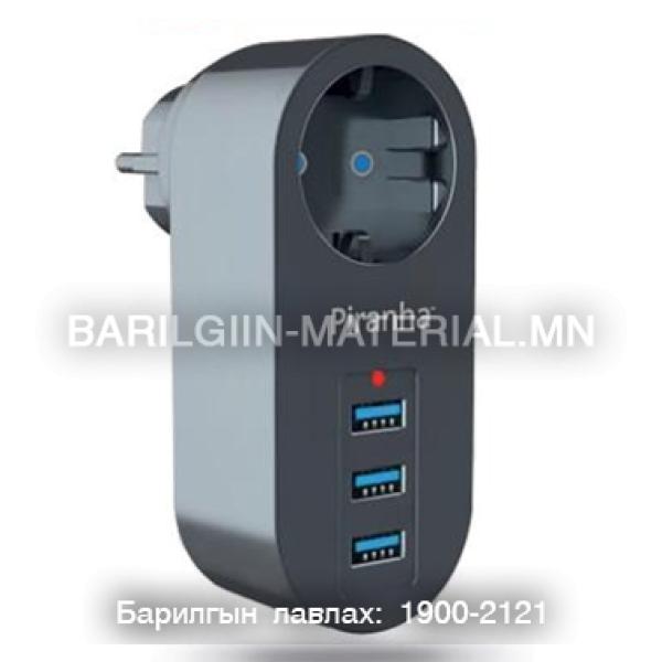 10 A 2500 WATT EU Socket 1 Socket 3 usb with Overload Protector